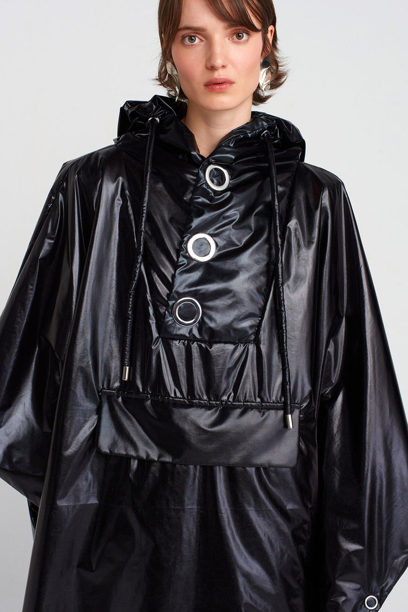 Nu Shiny Oversize, Long Raincoat Black