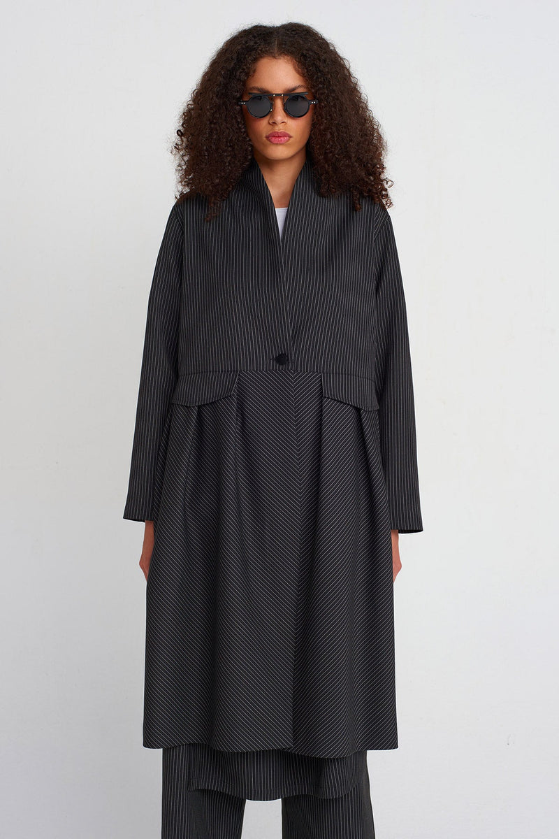 Nu Striped Long Jacket Black