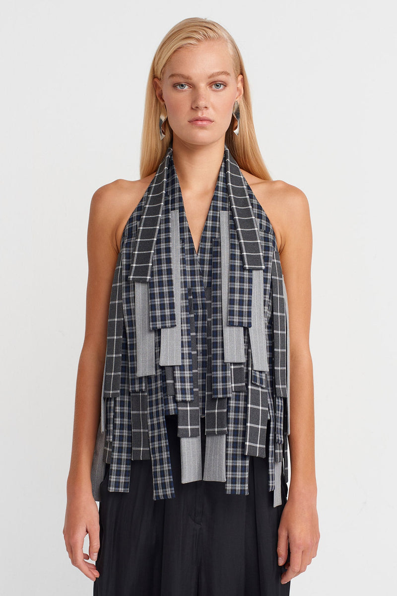 Nu Plaid Paneled Jacket With Back Tie Multi Color