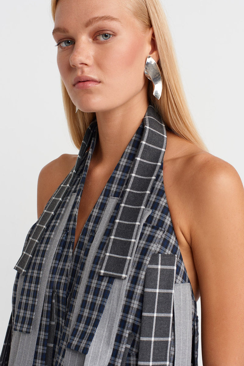 Nu Plaid Paneled Jacket With Back Tie Multi Color