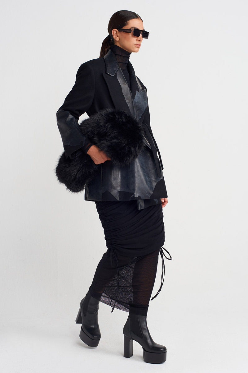 Nu Printed Tie-Waist Blazer Jacket Black