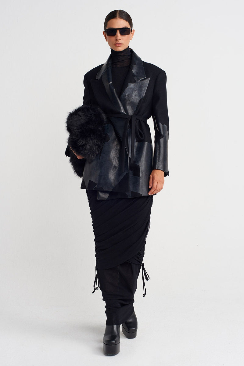 Nu Printed Tie-Waist Blazer Jacket Black