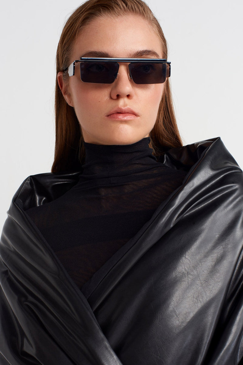 Nu Oversized Pocket Vegan Leather Vest Black