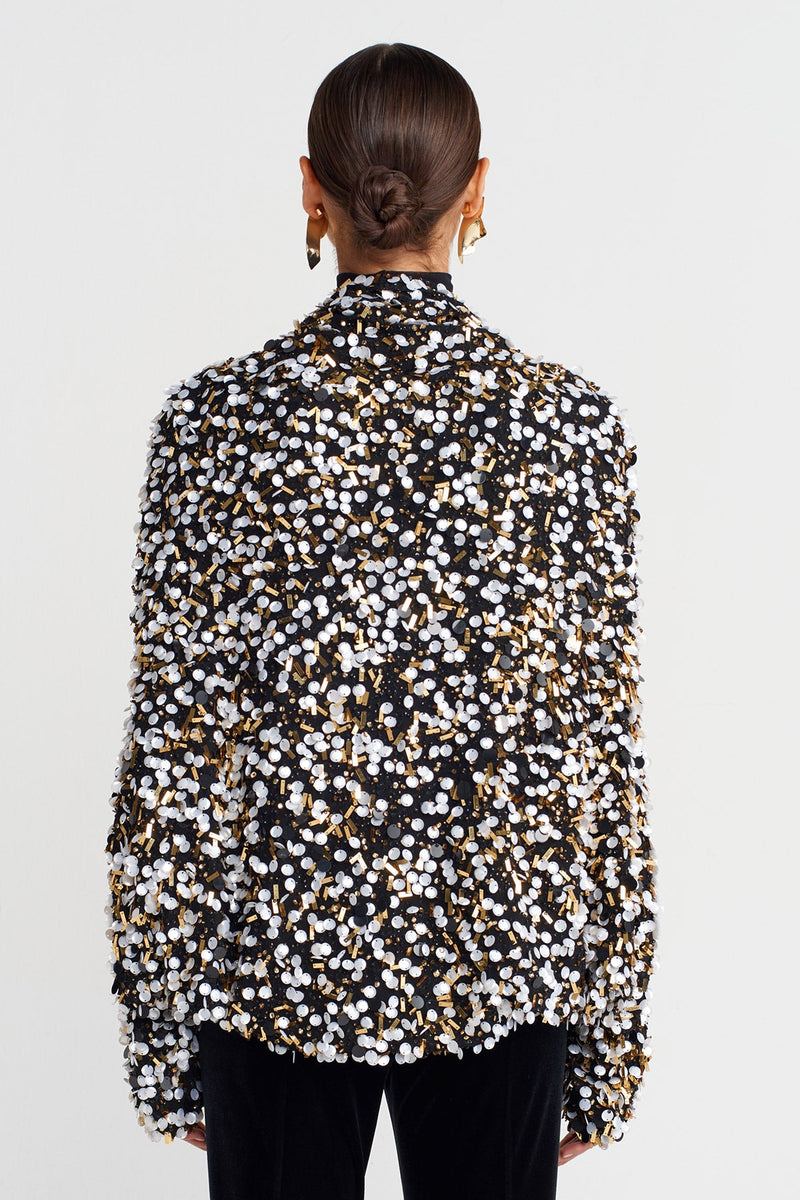 Nu Elegant Sequin-Embroidered Jacket Black