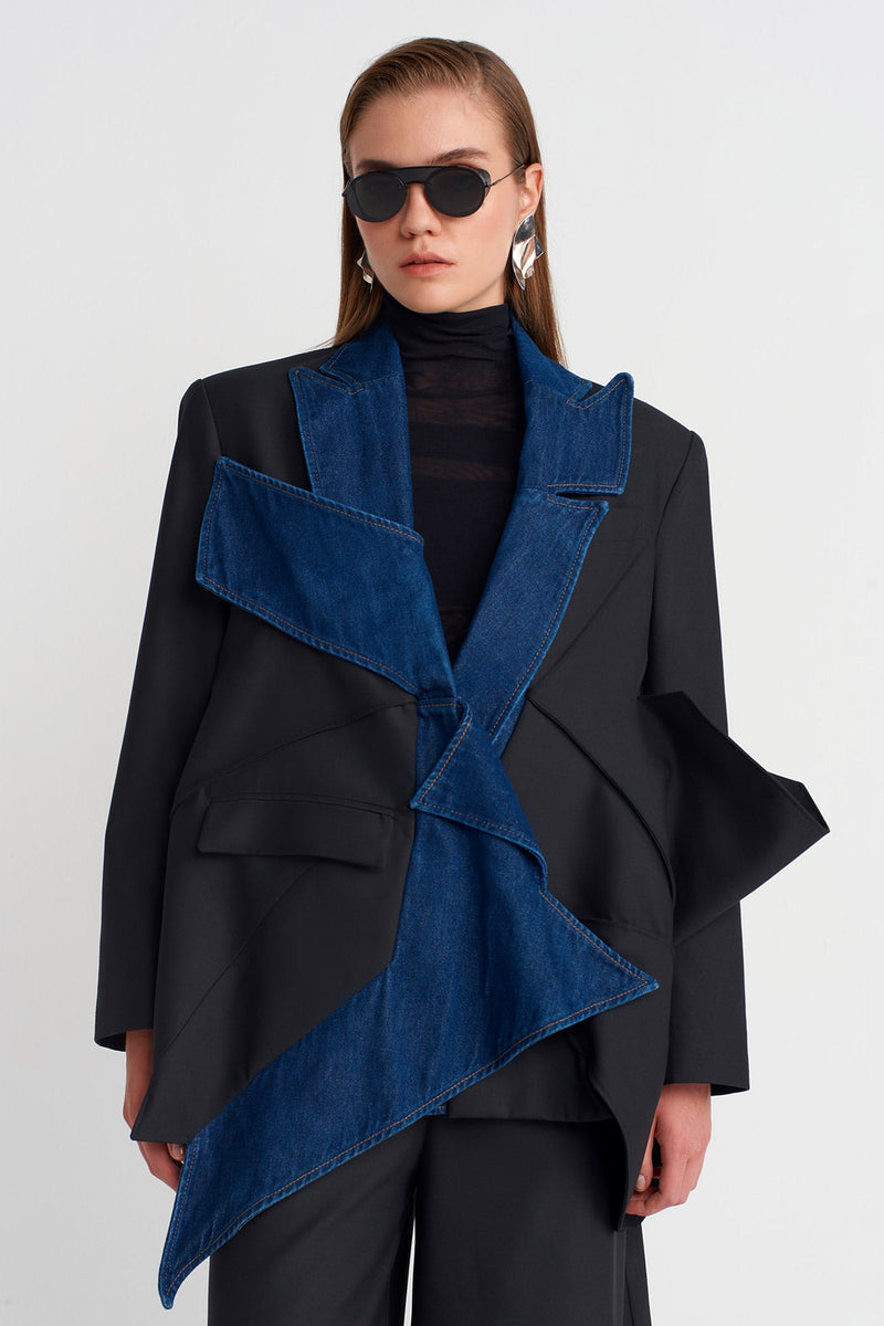 Nu Asymmetric Jacket With Denim Details Black