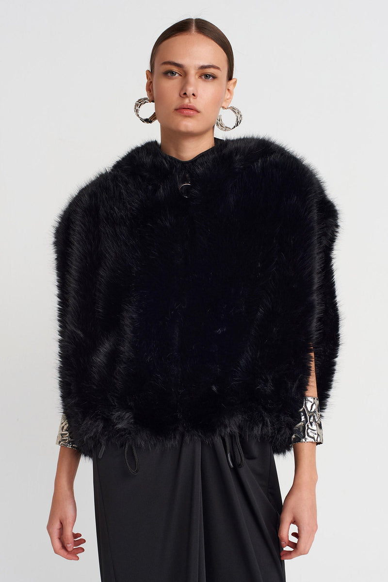 Nu Vegan Fur Hooded Vest Black