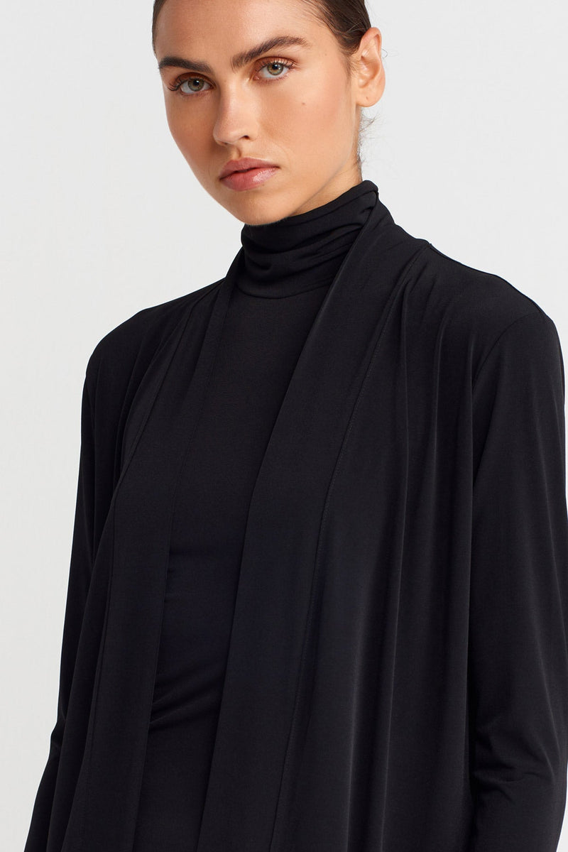 Nu Long Jersey Cardigan With Back Slit Black