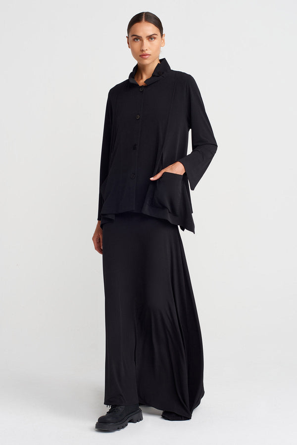 Nu Jersey Cardigan With Mandarin Collar And Pockets Black