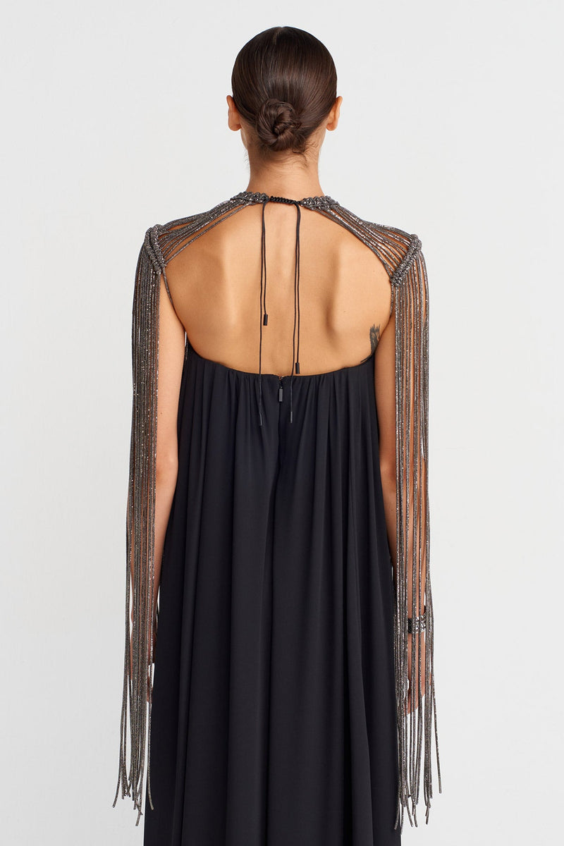 Nu Macramé Shoulder Piece With Stone Strings Anthracite