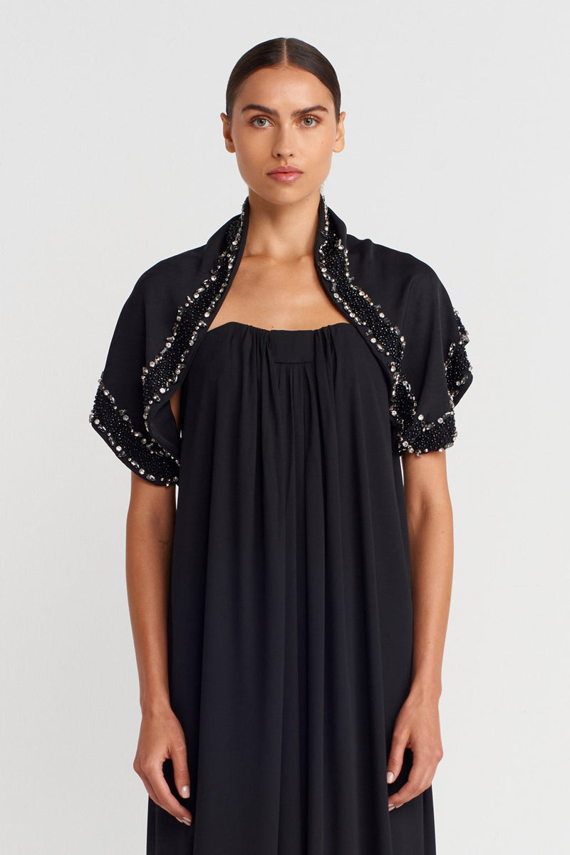 Nu Hand-Embroidered Shawl Black