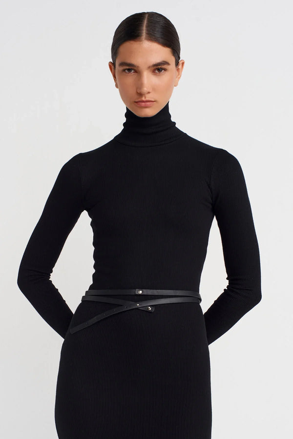 Nu Long Wrapped Thin Belt Black