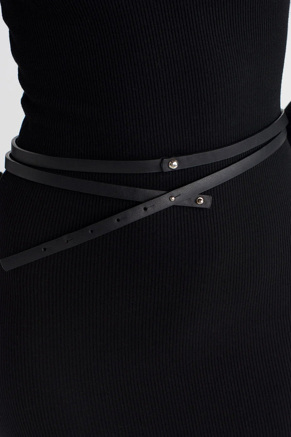 Nu Long Wrapped Thin Belt Black