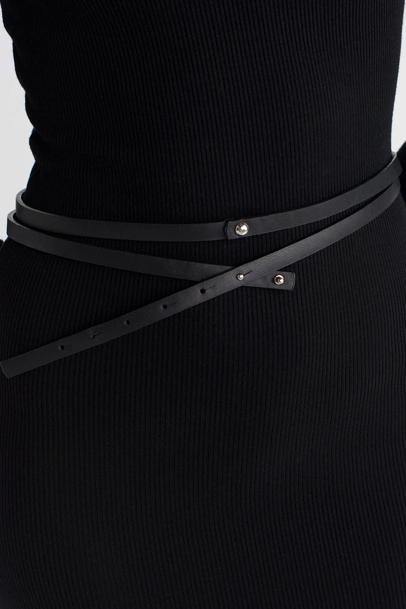 Nu Long Wrapped Thin Belt Black