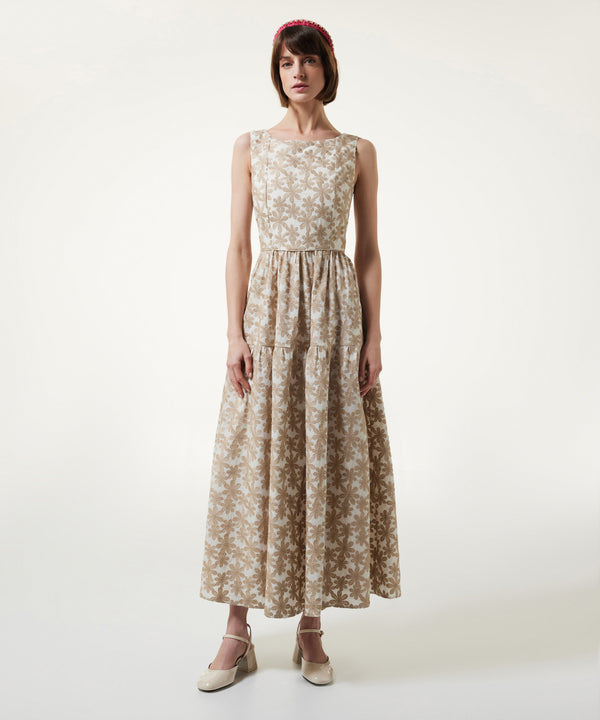 Machka Floral Embroidered Poplin Dress Terracotta