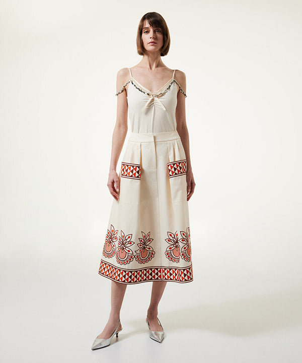 Machka Embroidered Bell Skirt Sand