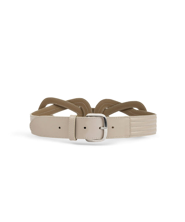 Machka Leather Belt With Metal Buckle Beige