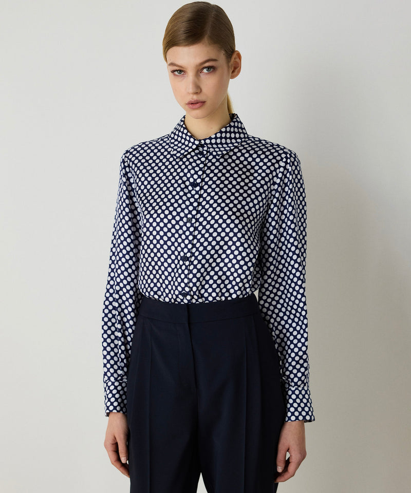 Machka Polka Dot Pattern Silk Shirt Navy