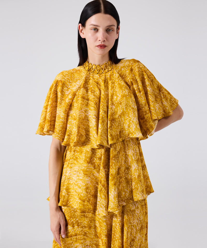 Machka Patterned High Collar Dress Yellow