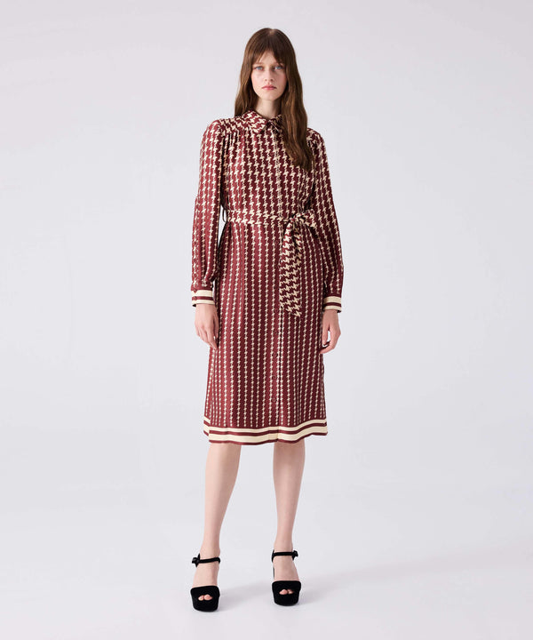 Machka Hounds Tooth Pattern Mix Dress Light Brown