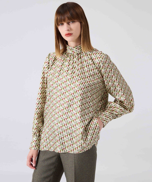 Machka Logo Printed Silk Blouse Green