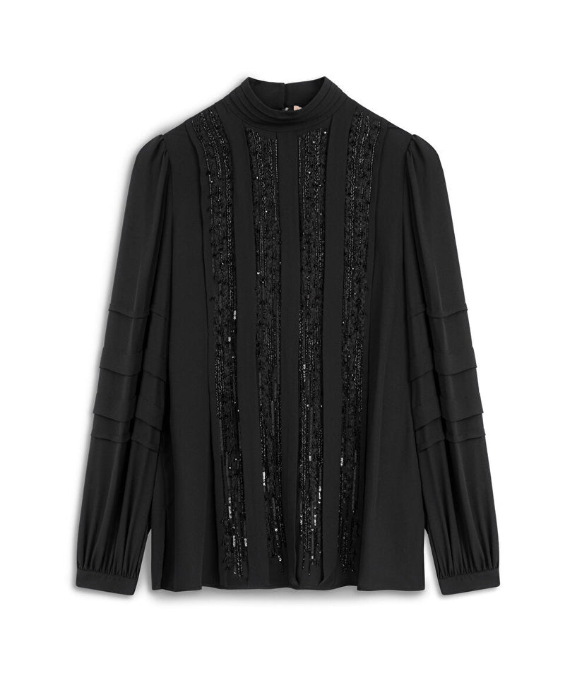 Machka Sequined High Neck Blouse Black