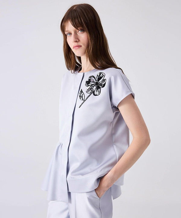 Machka Asymmetrical Ruffled And Embroidered Blouse Silver