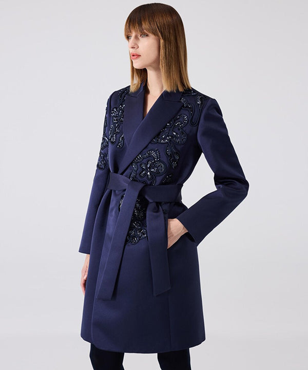 Machka Sequin Embroidered Topcoat Navy