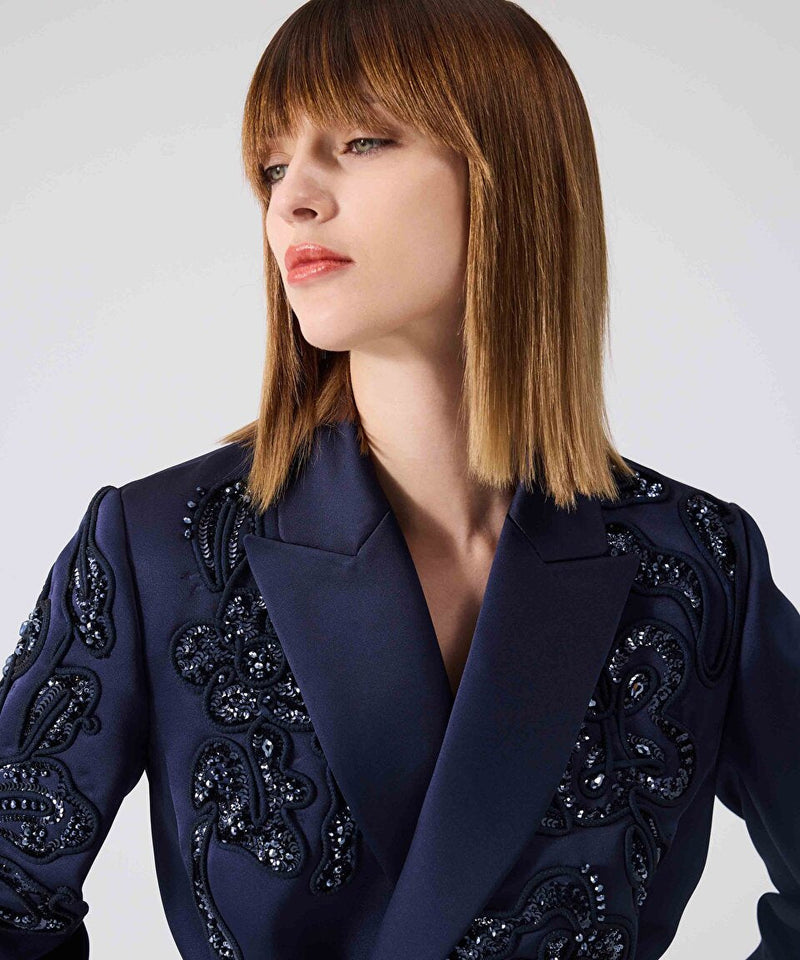 Machka Sequin Embroidered Topcoat Navy