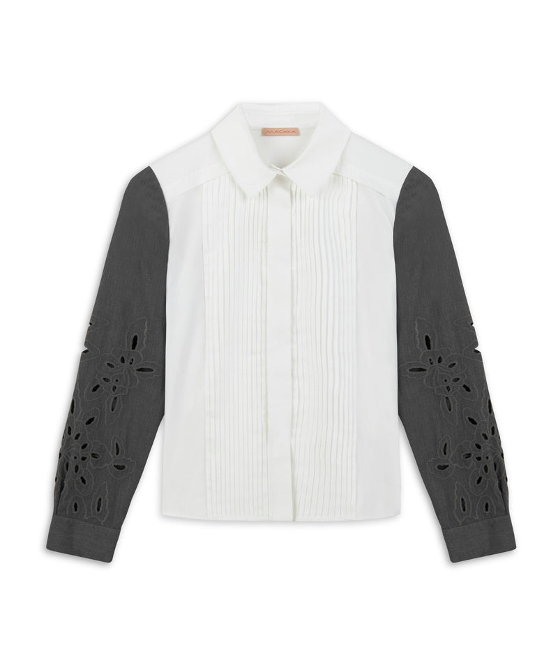 Machka Embroidered Color Block Shirt White