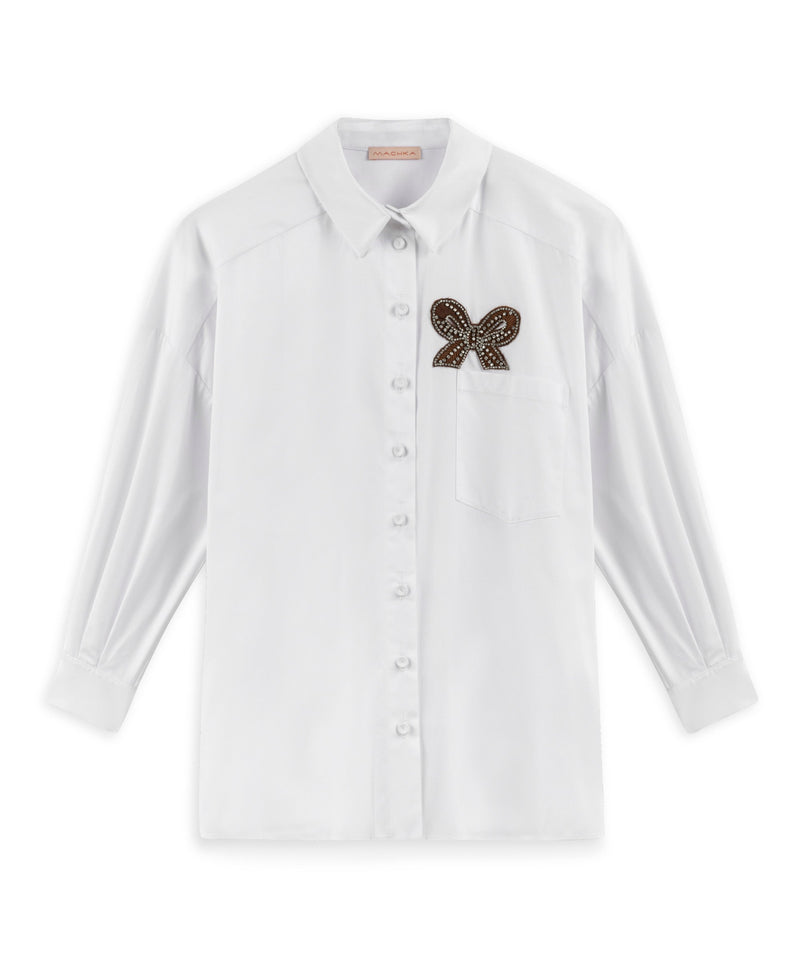 Machka Poplin Shirt With Bow Embroidery White