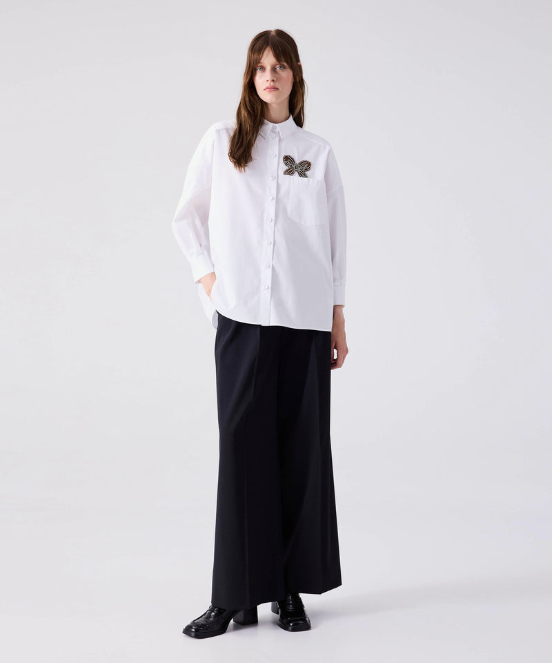 Machka Poplin Shirt With Bow Embroidery White