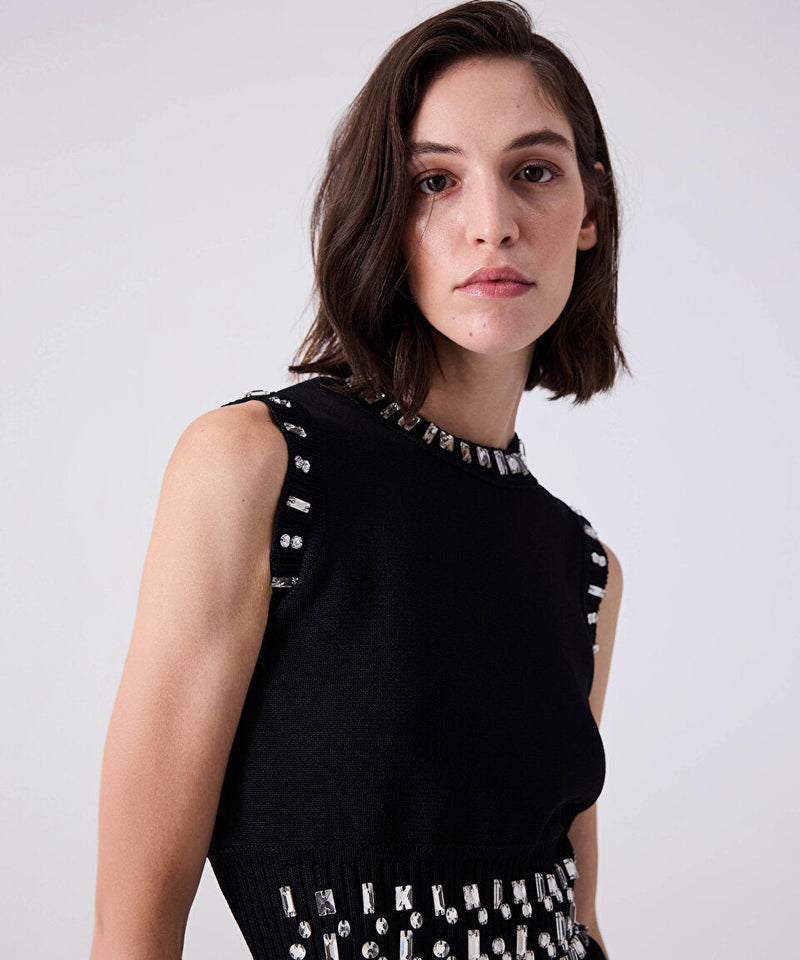 Machka Crystal Stone Embroidered Knitwear Black