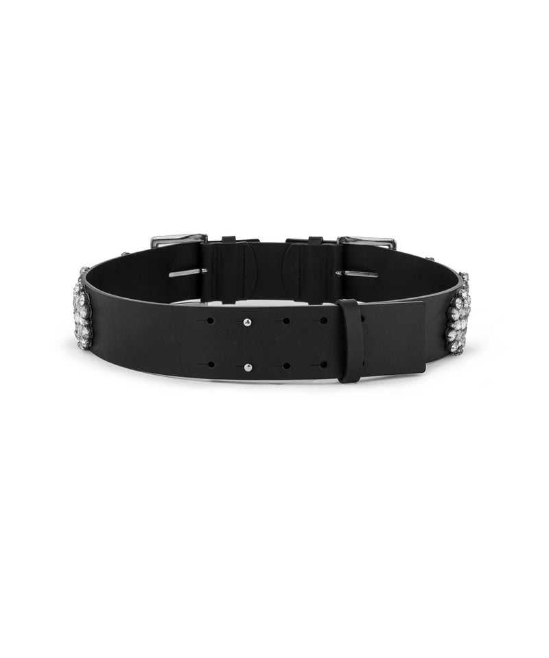 Machka Crystal Stone Leather Belt Black