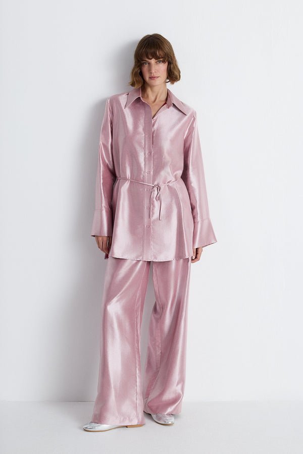 Nean Metallic Pink Longline Shirt Light Pink