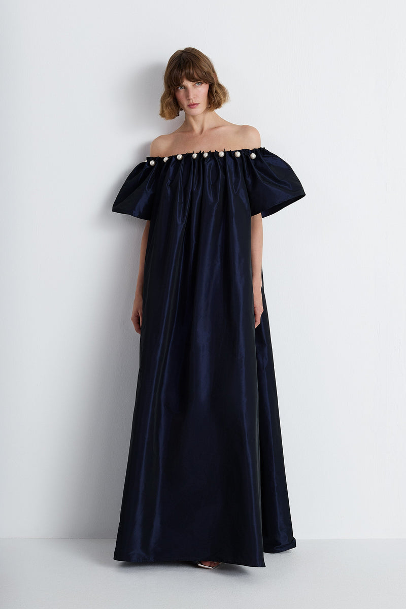 Nean Pearl-Embellished Maxi Dress Navy