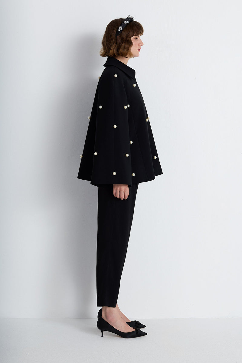 Nean Pearl-Embellished Flared Sleeve Jacket
 Black