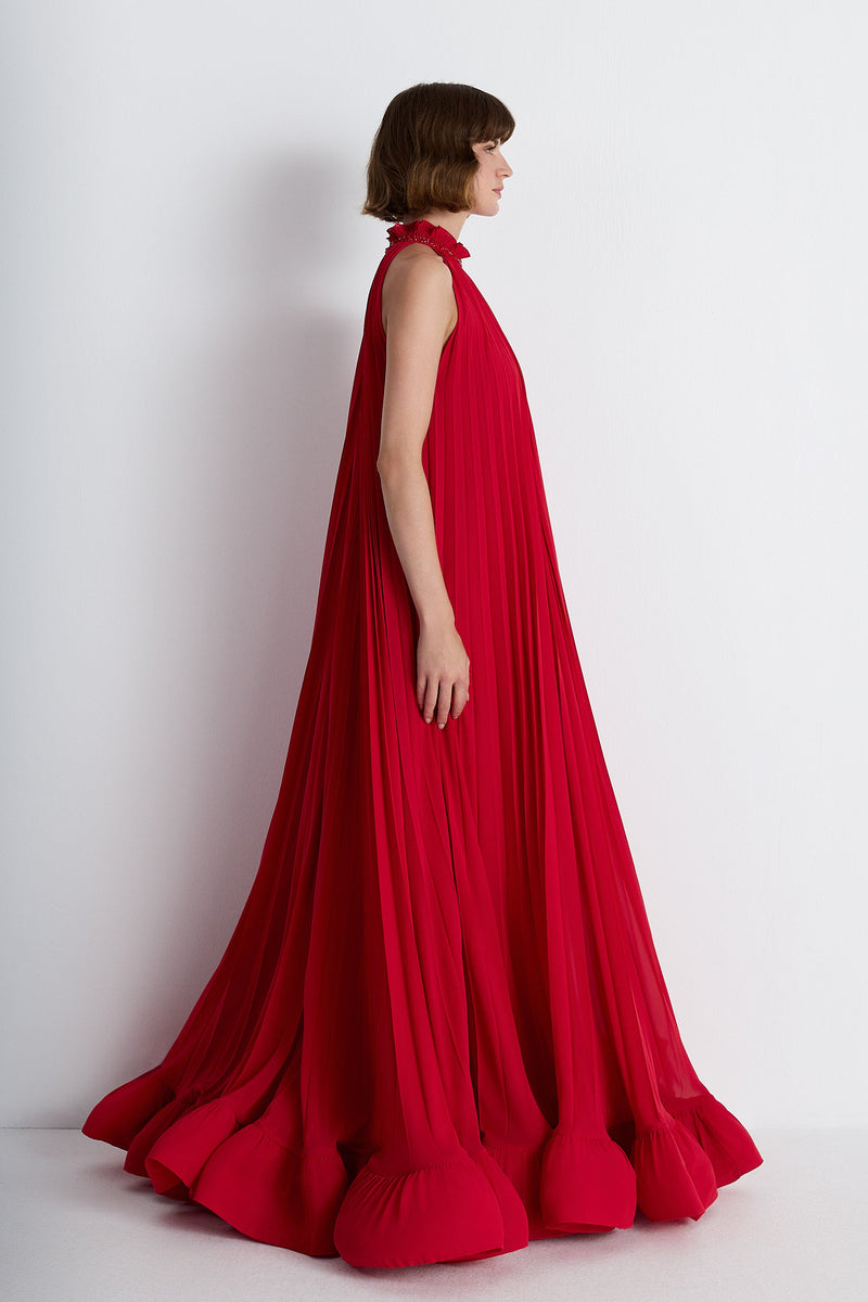 Nean Pleated Halter Neck Gown Red