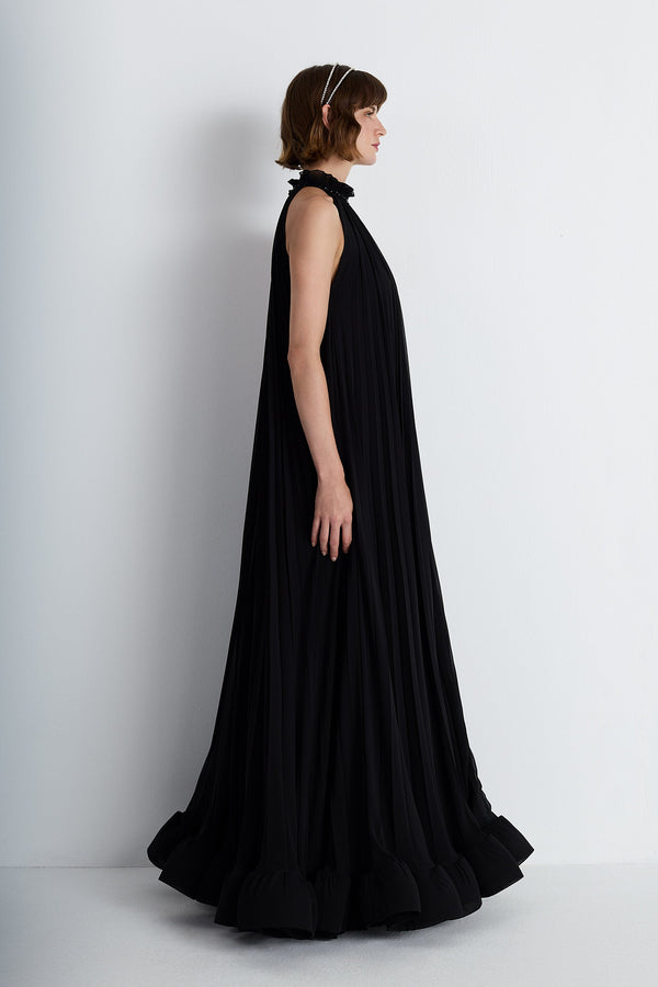 Nean Pleated Halter Neck Gown Black