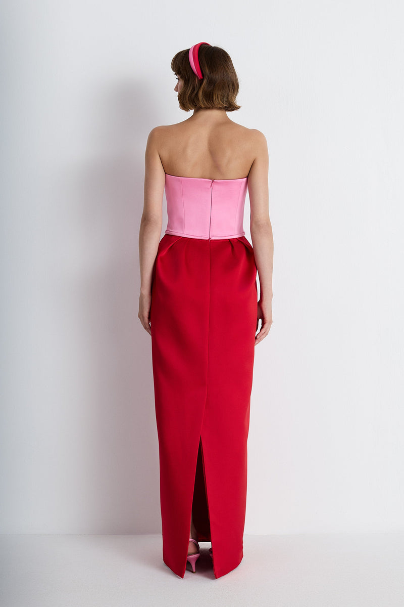 Nean Strapless Color-Block Gown Pink