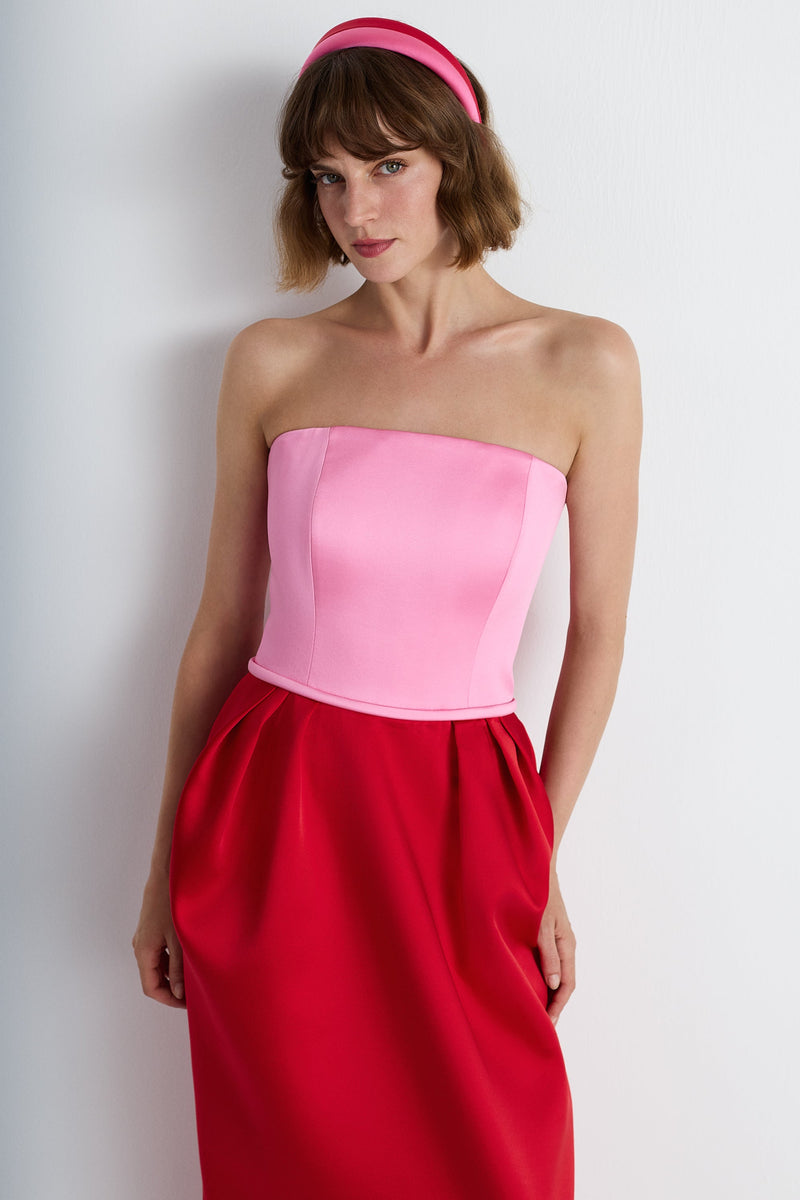 Nean Strapless Color-Block Gown Pink