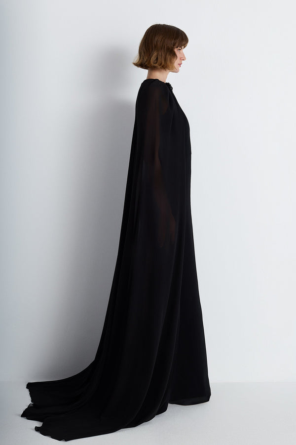 Nean Gown With Sheer Cape Black