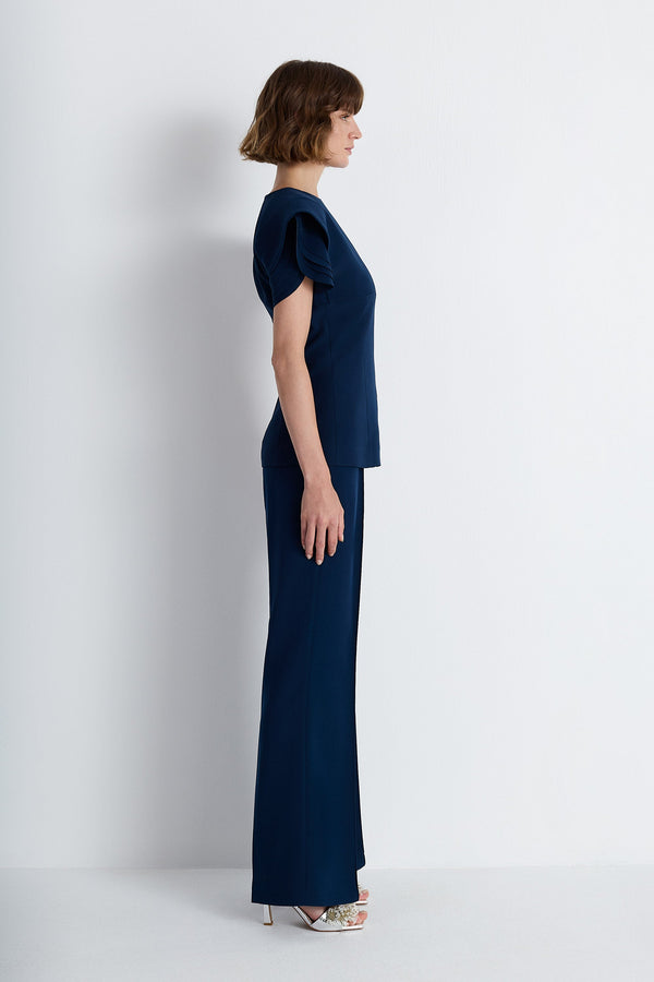 Nean Tailored Wide-Leg Trousers Navy
