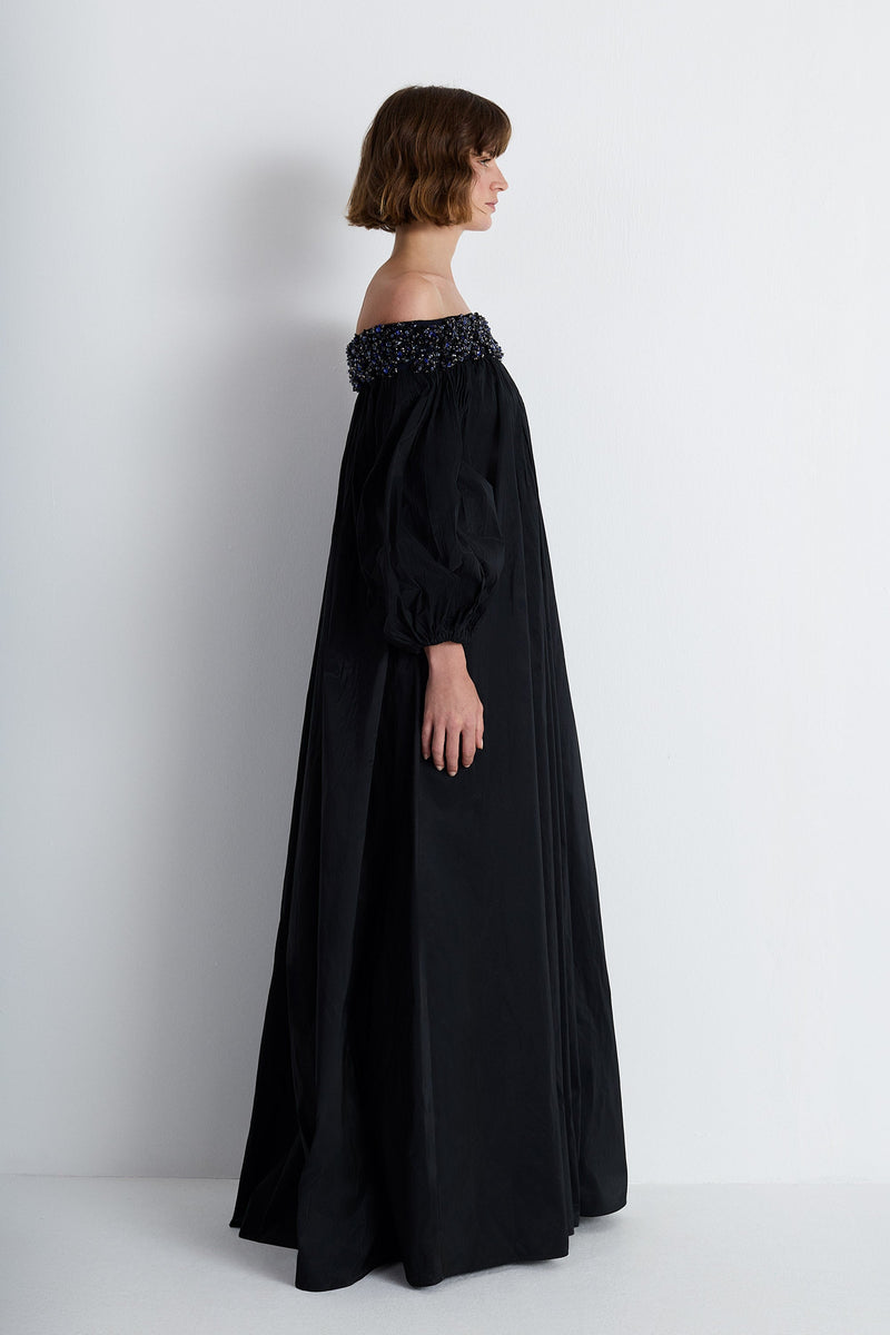 Nean Off-Shoulder Embellished Black Gown Black