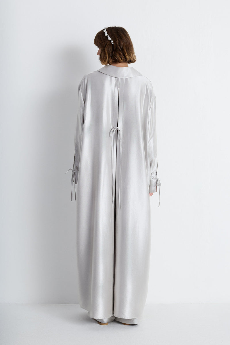 Nean Metallic Silver Oversized Shirt Dress Silver
