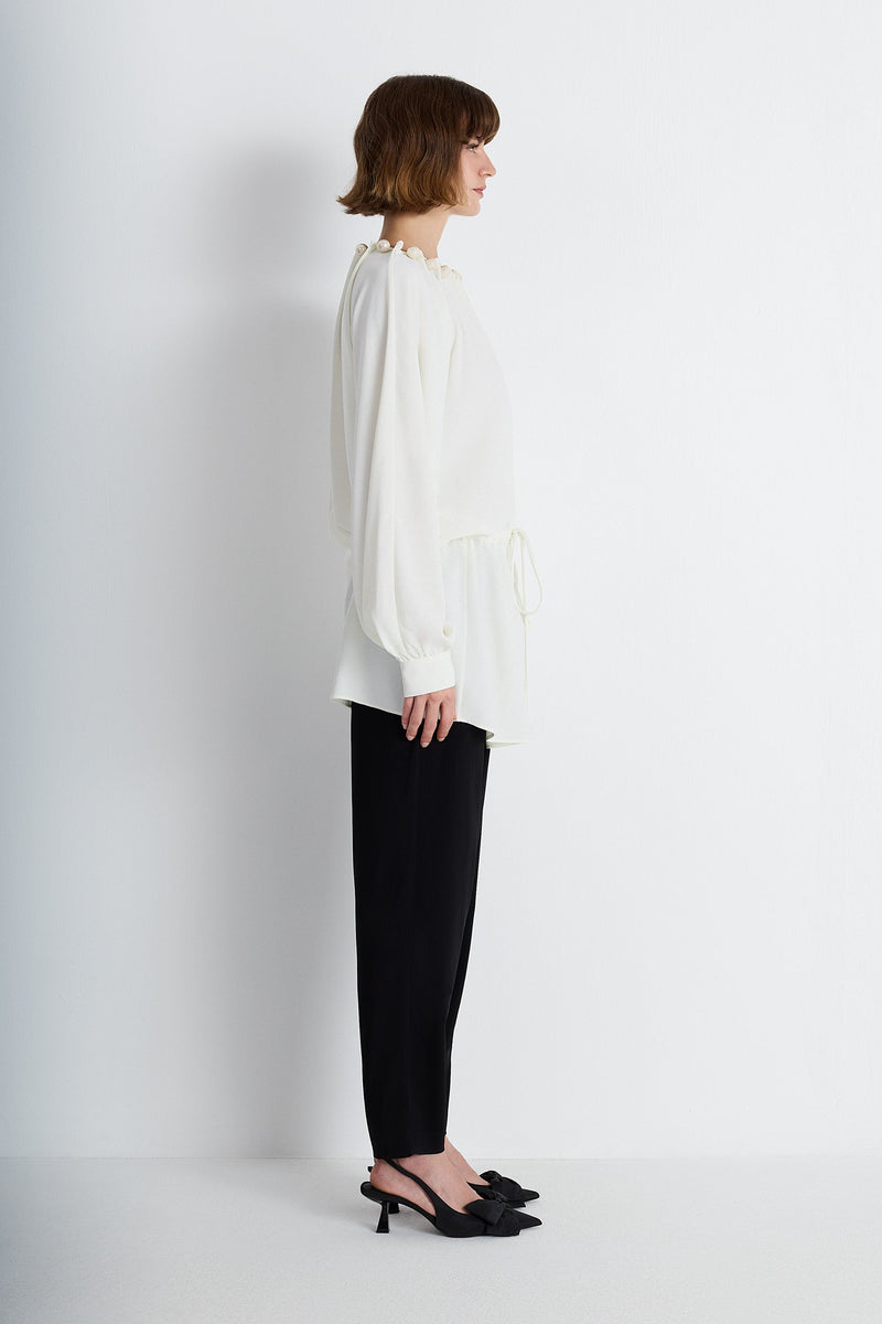Nean Pearl-Embellished Drawstring Blouse Ecru