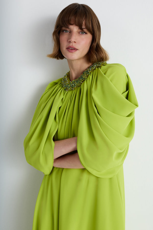 Nean Embellished Neck Cape Gown Lime