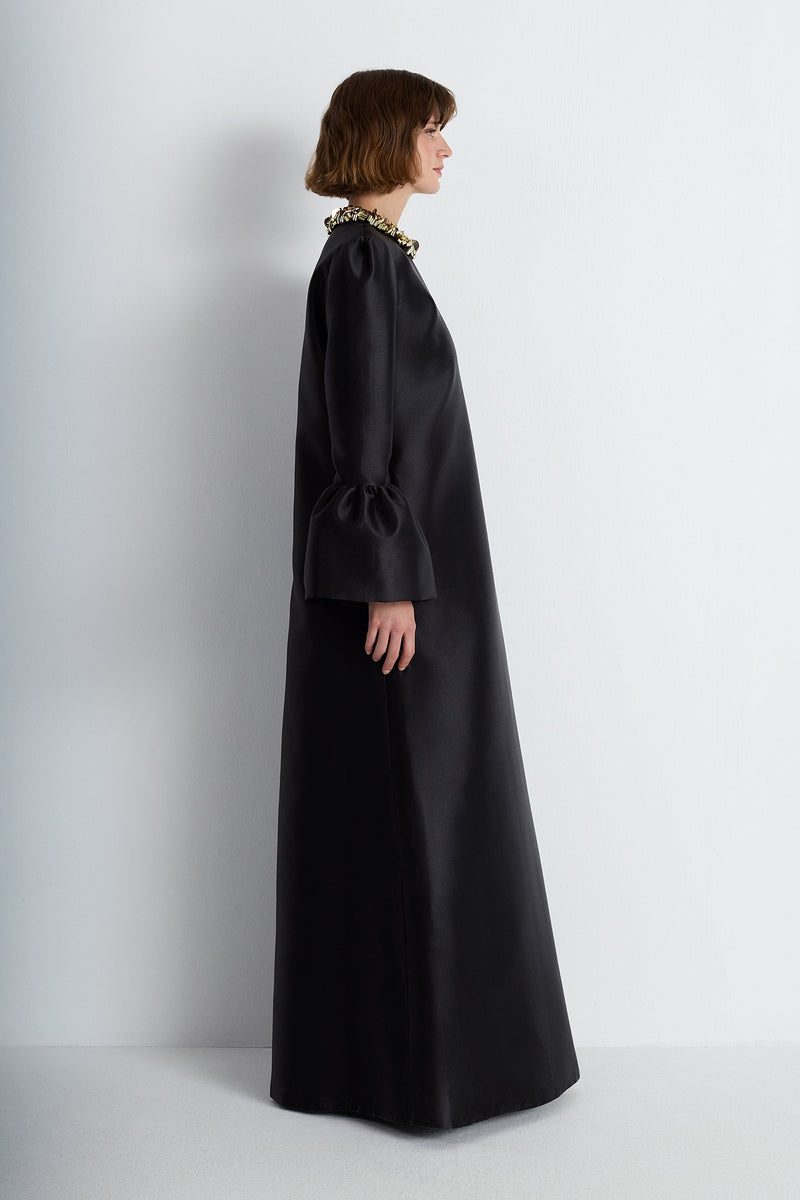 Nean Embellished Collar Satin Gown Black