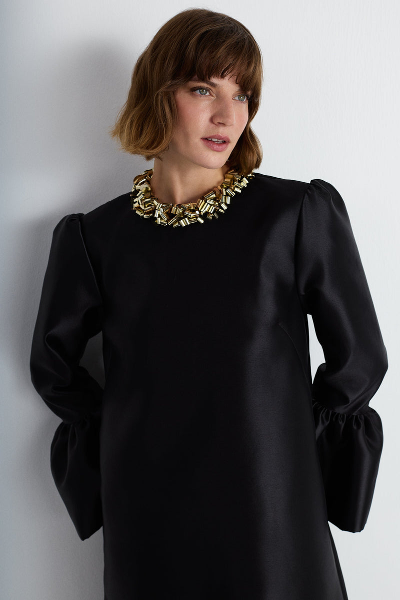 Nean Embellished Collar Satin Gown Black