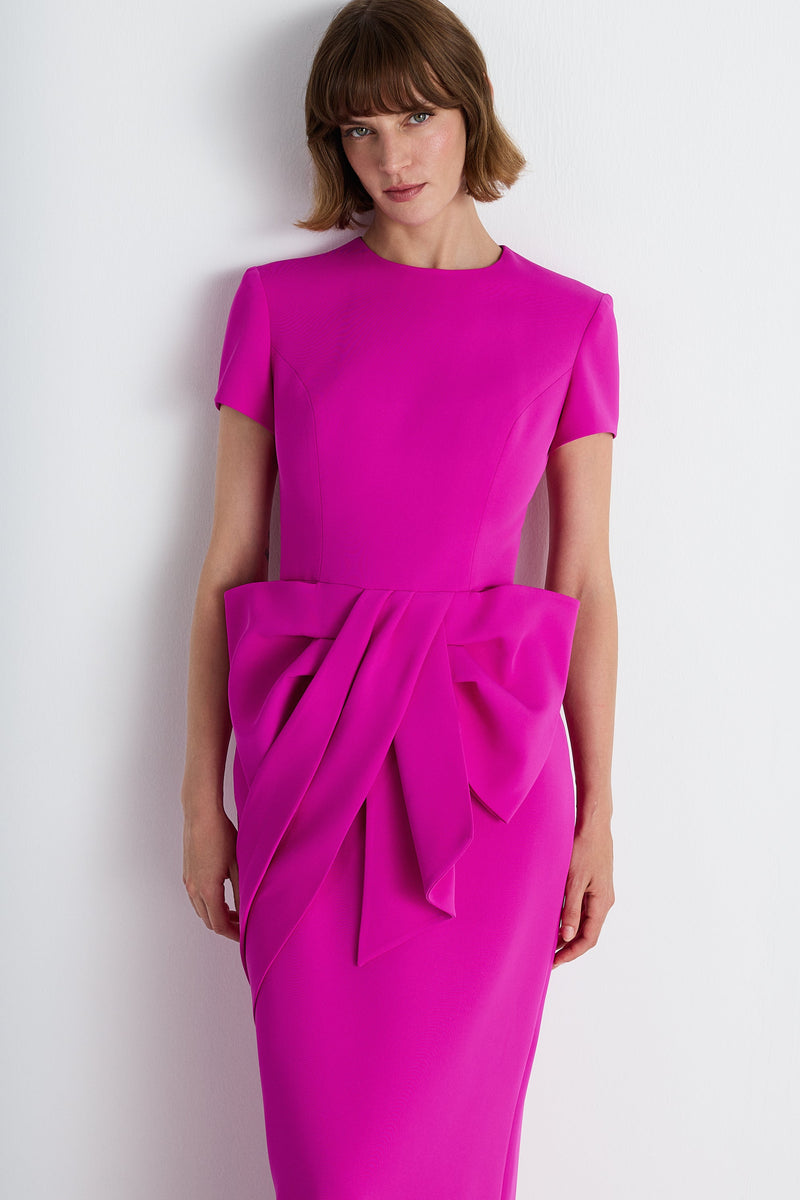 Nean Short Sleeve Bow Maxi Dress Fuchsia