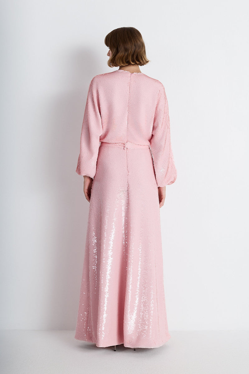 Nean Sequin Long-Sleeve Maxi Dress Light Pink